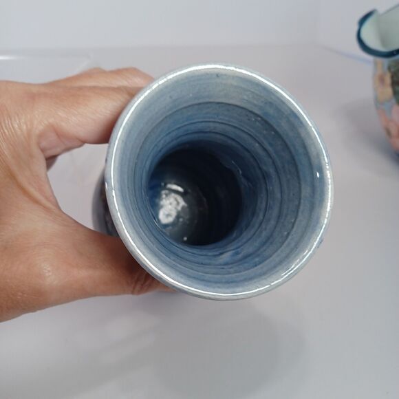 Vintage Tonala MEXICO Pottery 5" Vase Blue Bird And Flowers Artist Signed EUC - Picture 5 of 9